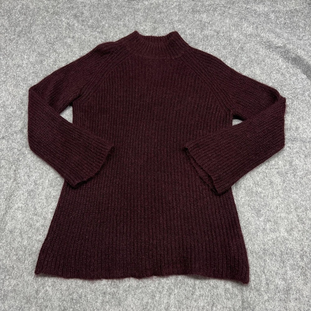 COS Sweater Womens M Burgundy Mohair Polyamide Wool Mock Neck Pullover Raglan